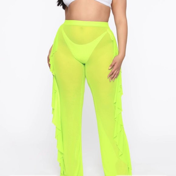 Fashion Nova Other - Neon Green Ruffled Sides Swim Cover Up Pants